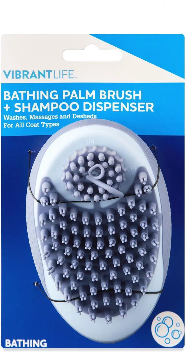 Alt view image 2 of 6 - Vibrant Life Bathing Palm Dog Brush with Shampoo Dispenser, Dog Grooming Hand Brush