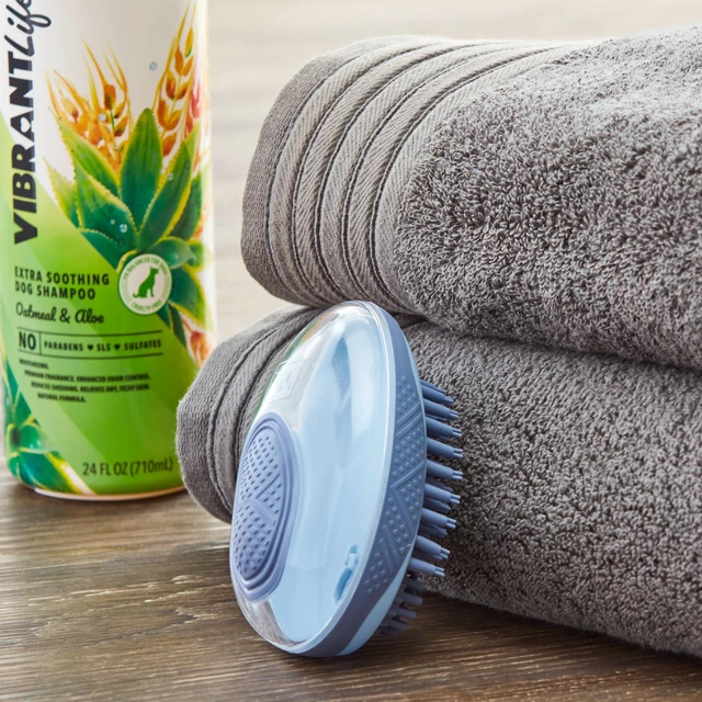 Alt view image 3 of 6 - Vibrant Life Bathing Palm Dog Brush with Shampoo Dispenser, Dog Grooming Hand Brush