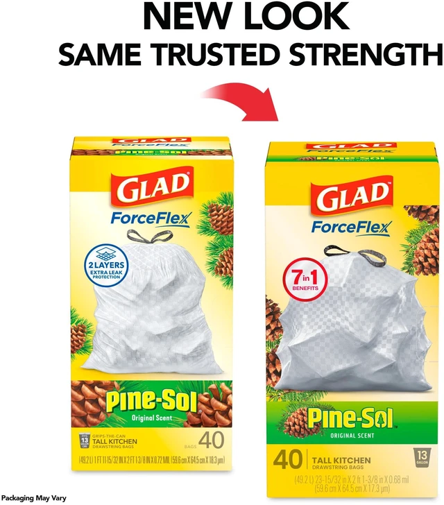 Alt view image 5 of 5 - Glad ForceFlex 13-Gallon Drawstring Tall Kitchen Trash Bags, Pine-Sol Original Scent, 40 Bags