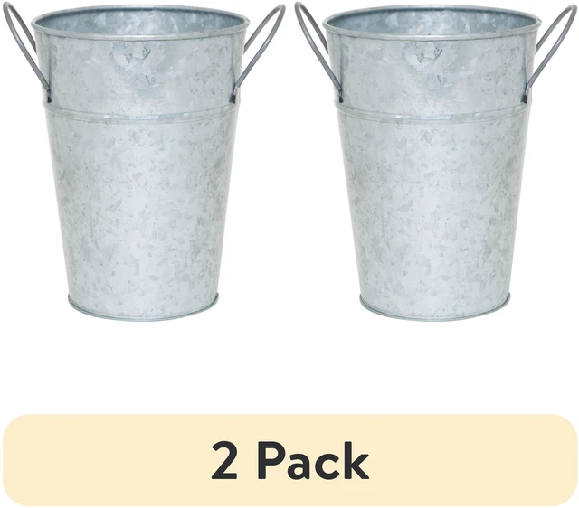 Main image of Mainstays Metal Bucket Planter (2 Pack) 7in High Solid Print Gray