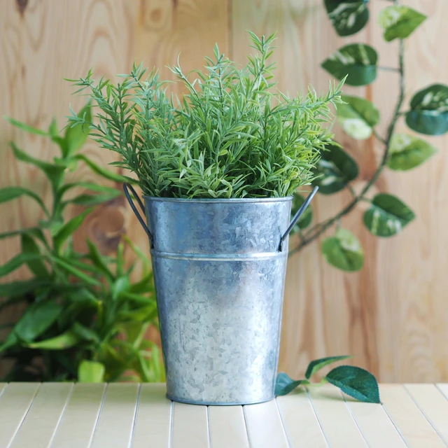 Alt view image 4 of 6 - Mainstays Metal Bucket Planter (2 Pack) 7in High Solid Print Gray