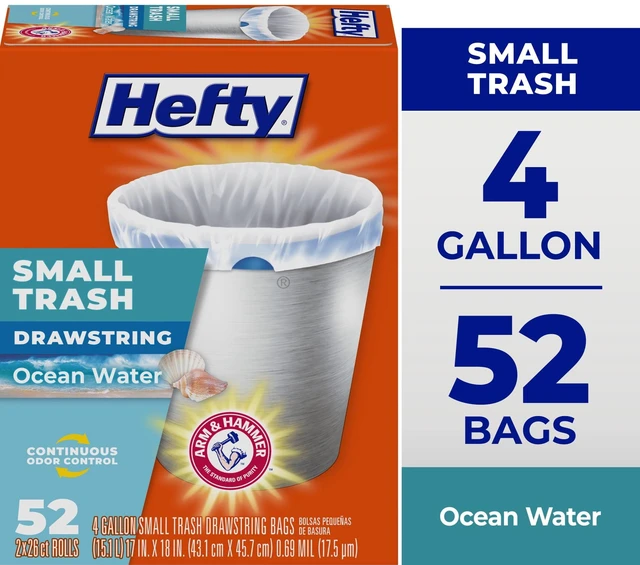 Main image of Hefty Small Trash Bags 4 Gallon 52 Count, Ocean Water Scent