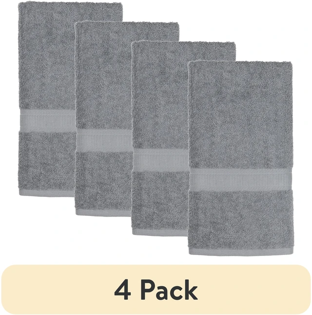 Main image of Mainstays Basic Hand Towel 4-Pack, 100% Cotton, Soft and Absorbent, Grey