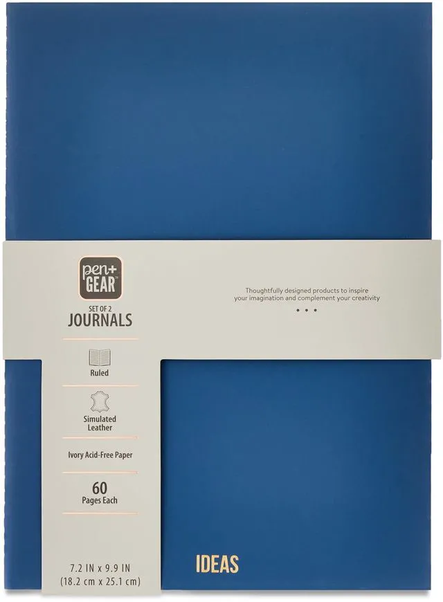 Alt view image 4 of 5 - Pen+Gear Simulated Leather Journals, Dusky Taupe & Washed Indigo, 7.2in x 9.9in, 60 Pages Each, Set of 2