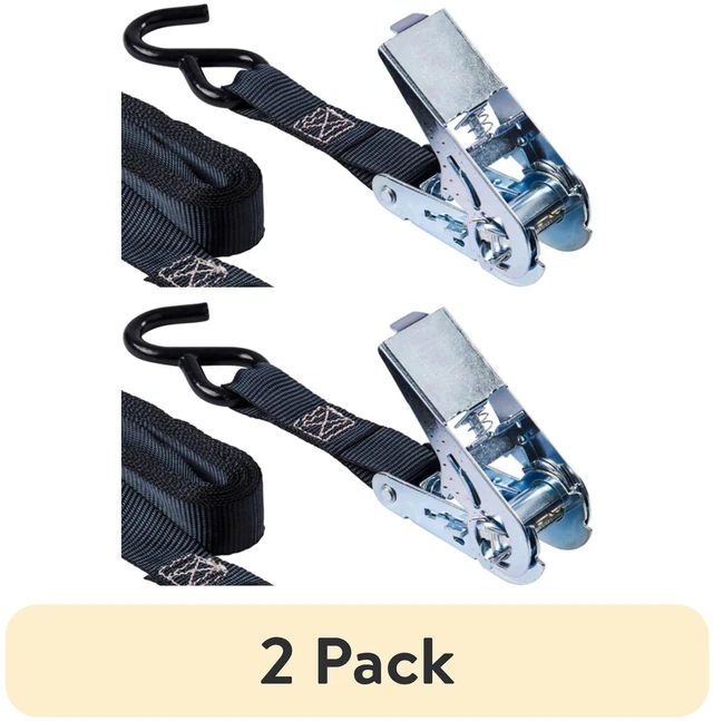 Main image of Hyper Tough 12 Ft x 1 In Black Ratchet Tie-Down with Coated S-Hooks (2-Pack)