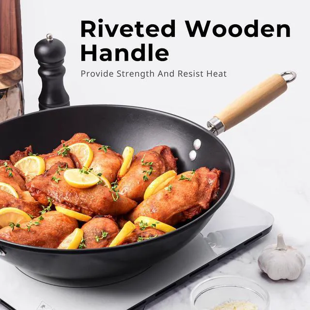 Alt view image 4 of 5 - Mainstays Carbon Steel Non-Stick NS Wok, Easy Clean, Hand Wash Recommended