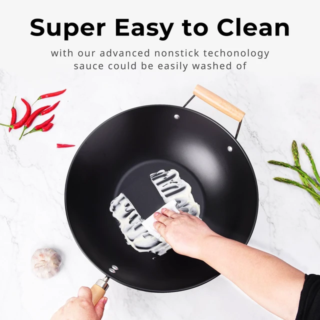 Alt view image 5 of 5 - Mainstays Carbon Steel Non-Stick NS Wok, Easy Clean, Hand Wash Recommended