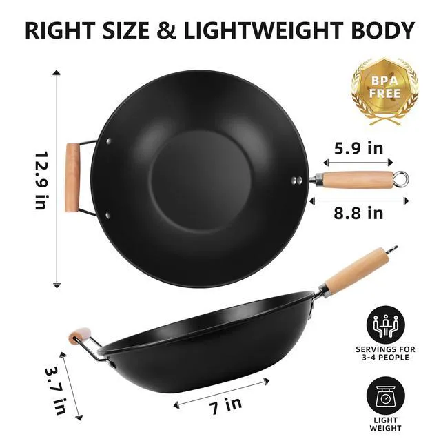 Alt view image 3 of 5 - Mainstays Carbon Steel Non-Stick NS Wok, Easy Clean, Hand Wash Recommended