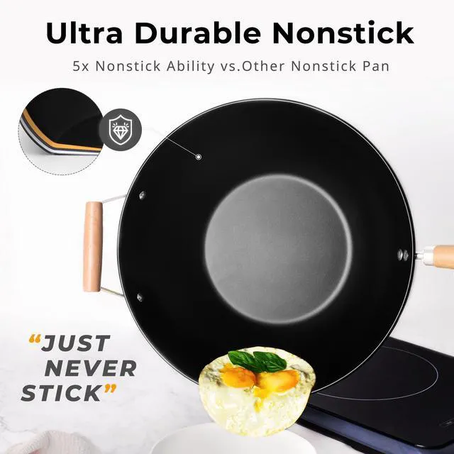 Alt view image 2 of 5 - Mainstays Carbon Steel Non-Stick NS Wok, Easy Clean, Hand Wash Recommended
