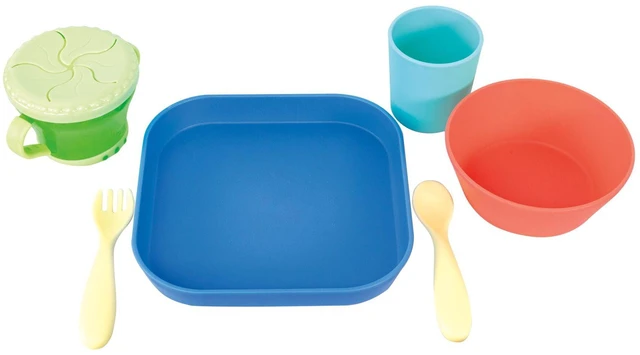 Main image of Nuby 6-Piece Toddler Feeding Set with Plate, Bowl, Snack Keeper, Cup, and Utensils