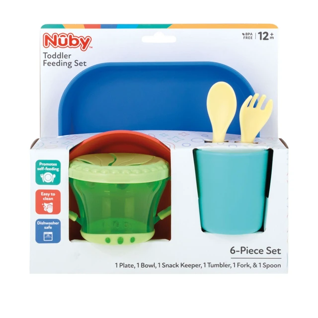 Alt view image 3 of 6 - Nuby 6-Piece Toddler Feeding Set with Plate, Bowl, Snack Keeper, Cup, and Utensils
