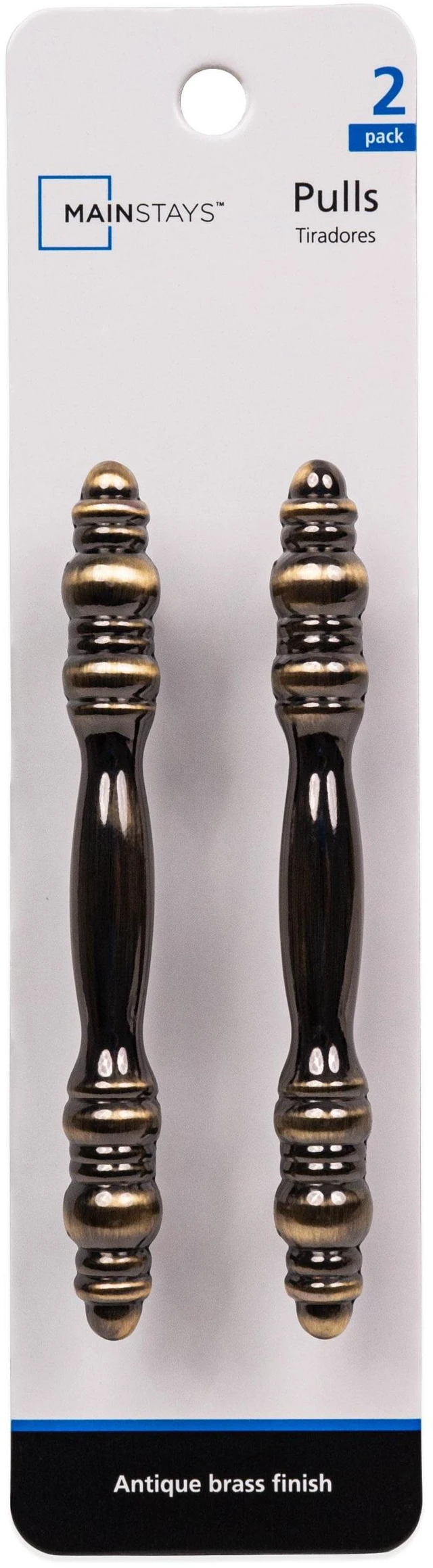 Main image of Mainstays 3" (76mm) Center-to-Center Traditional Cabinet Pull, Antique Brass, 2 Pack