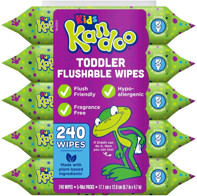 Alt view image 3 of 7 - Kandoo Kids Sensitive Flushable Cleansing Wet Wipes, Potty Training Aid, Fragrance Free, 240Wipes