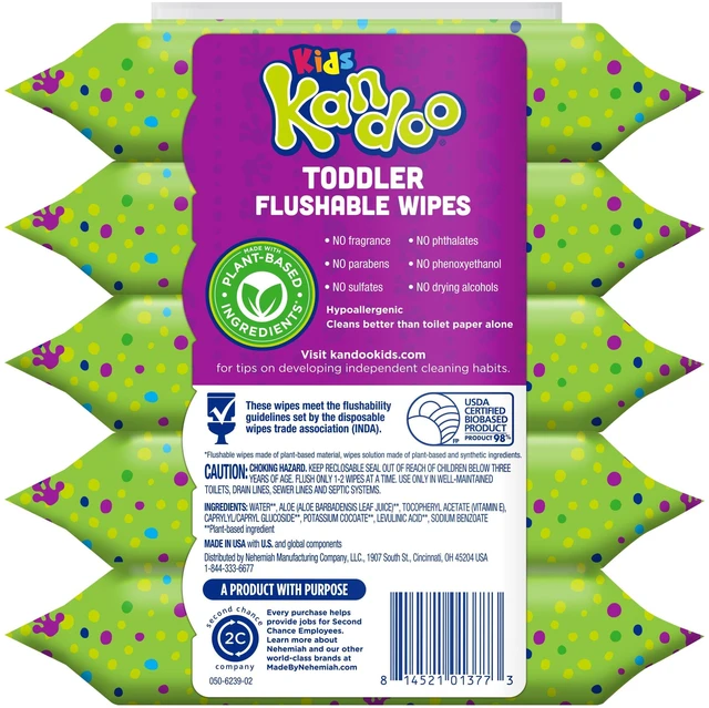 Alt view image 5 of 7 - Kandoo Kids Sensitive Flushable Cleansing Wet Wipes, Potty Training Aid, Fragrance Free, 240Wipes