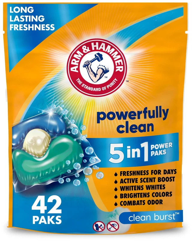 Main image of ARM & HAMMER Clean Burst 5-in-1 Laundry Detergent Power Paks, 42 Count