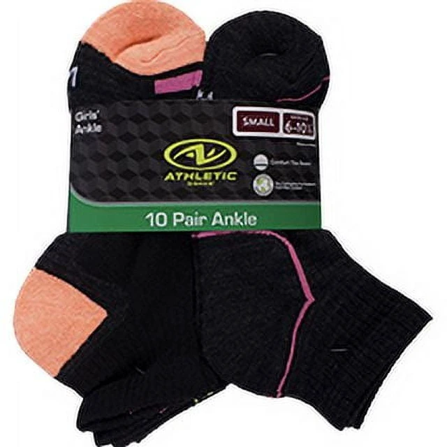 Alt view image 3 of 7 - Athletic Works Girls Ankle Socks (10-Pack) Sizes S-L