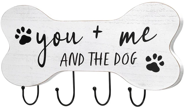 Main image of Mainstays Indoor Pet Wall Plaque with 4 Hooks, White Farmhouse Bone Sign, 7.75in x 15.75in