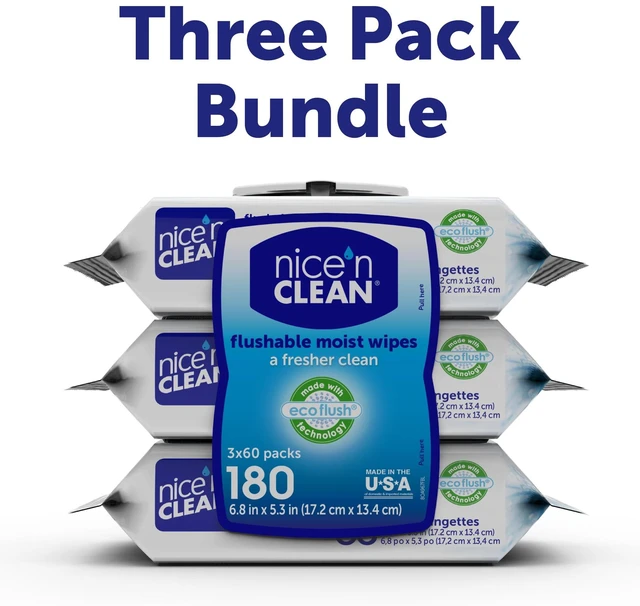 Alt view image 4 of 6 - Nice N Clean Plant-Based Flushable Wet Wipes, 3 Flip-Top Packs (180 Wipes)