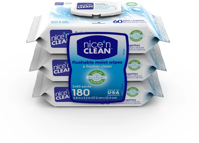 Alt view image 3 of 6 - Nice N Clean Plant-Based Flushable Wet Wipes, 3 Flip-Top Packs (180 Wipes)