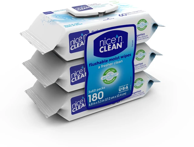 Alt view image 5 of 6 - Nice N Clean Plant-Based Flushable Wet Wipes, 3 Flip-Top Packs (180 Wipes)