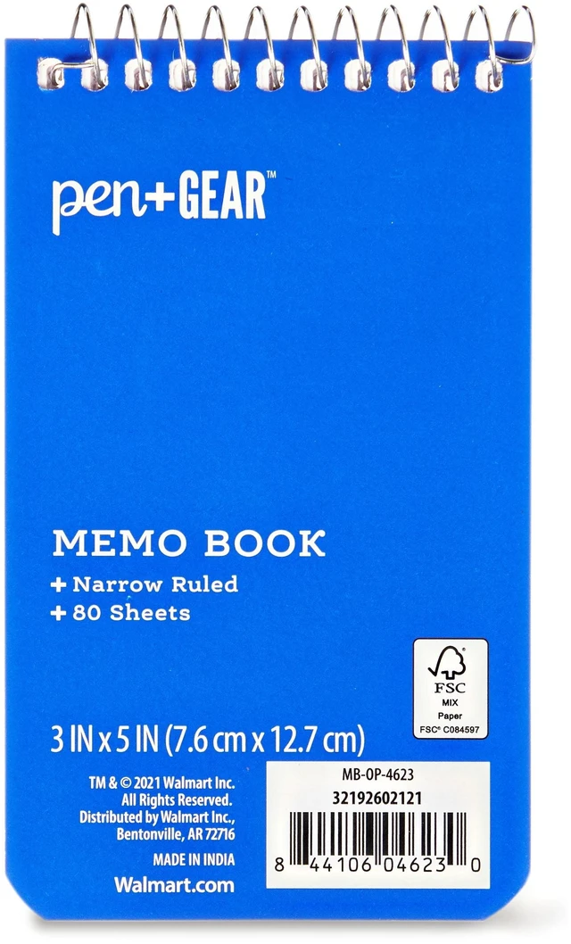Alt view image 6 of 6 - Pen+Gear Wirebound Memo Book, 22 Pack, 3in x 5in, Narrow Ruled, 80 Sheets, Blue Cover