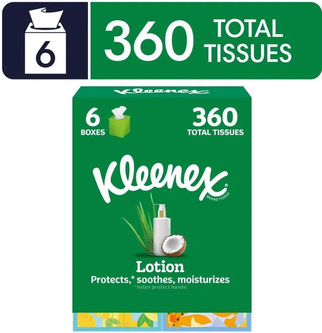 Main image of Kleenex Lotion with Coconut Oil 3-Ply Facial Tissues, Cube Box, 6 Pack (360 Tissues)