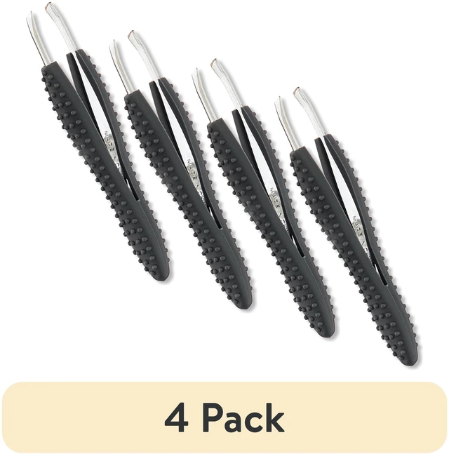 Main image of Equate Stainless Steel Easy-Grip Slant-Tip Tweezers, 4-Pack