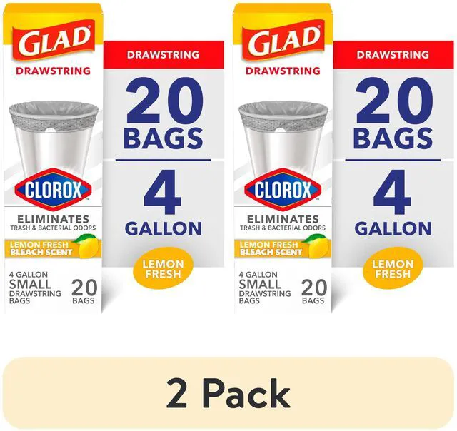 Main image of Glad 4-Gallon Drawstring Medium Trash Bags, Lemon Fresh Bleach Scent, 80 Count (2 Pack)