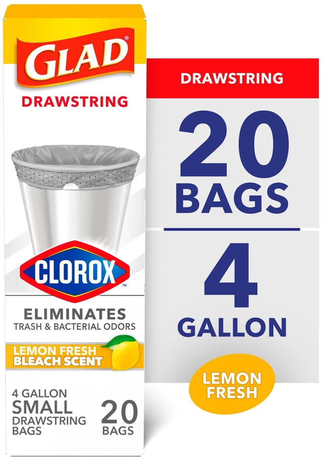 Alt view image 3 of 5 - Glad 4-Gallon Drawstring Medium Trash Bags, Lemon Fresh Bleach Scent, 80 Count (2 Pack)