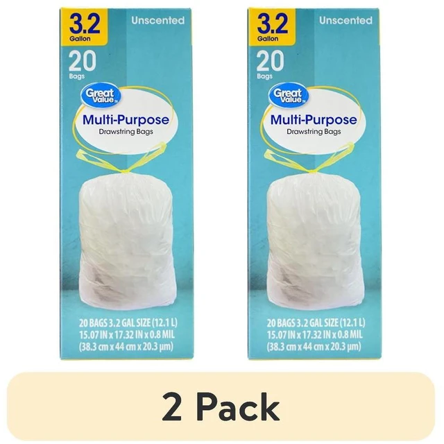 Main image of Great Value 3.2gal Drawstring Trash Bags Unscented 2 Pack 20 Bags