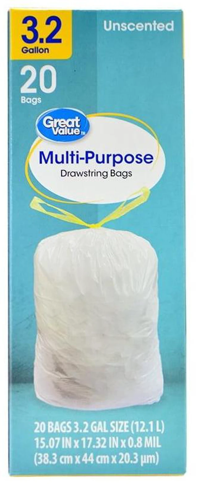 Alt view image 2 of 6 - Great Value 3.2gal Drawstring Trash Bags Unscented 2 Pack 20 Bags