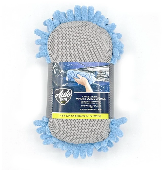 Alt view image 3 of 6 - 2 Pack Auto Drive Microfiber Car Wash Sponge with Chenille Pile and Scrubber Back, Blue