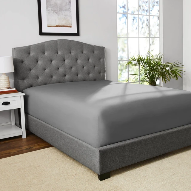 Alt view image 2 of 4 - Mainstays Twin/Twin XL Fitted Sheet - Easy Care CVC Cotton Blend, Soothing Gray