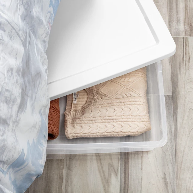 Alt view image 6 of 6 - Sterilite 41 Quart Medium Underbed Storage Bin, Clear Plastic with Snap-On Lid, White