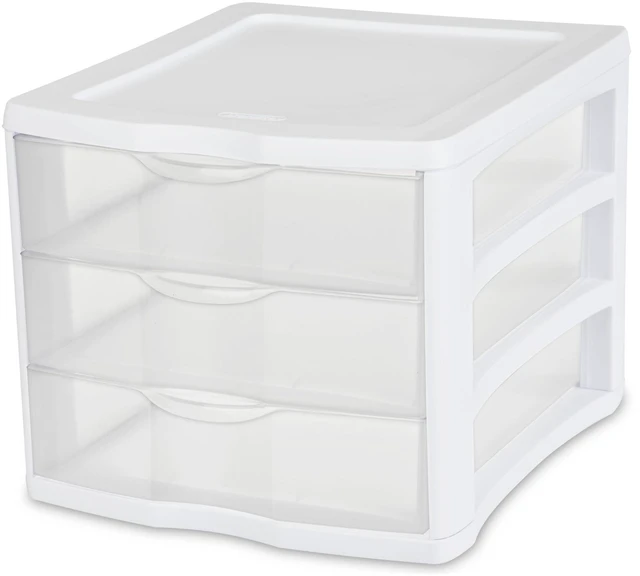 Main image of Sterilite 3 Drawer Unit Countertop Organizer, Clear Storage for Desks and Shelves, White