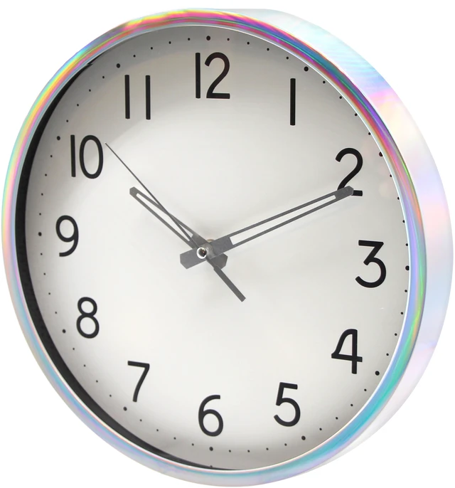 Main image of Mainstays 12" Quartz Iridescent Indoor Wall Clock with Easy-Read Large Bold Numbers