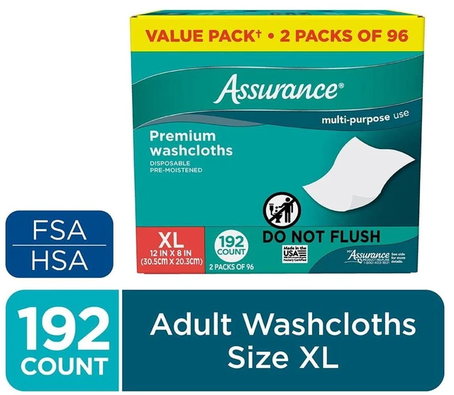 Main image of Assurance Premium Extra Large Disposable Pre-Moistened Washcloths for Adults, 192 Count