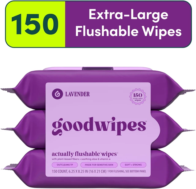 Main image of Goodwipes Flushable Butt Wipes, Lavender Scented, 3 Pack, 150 Total Wipes