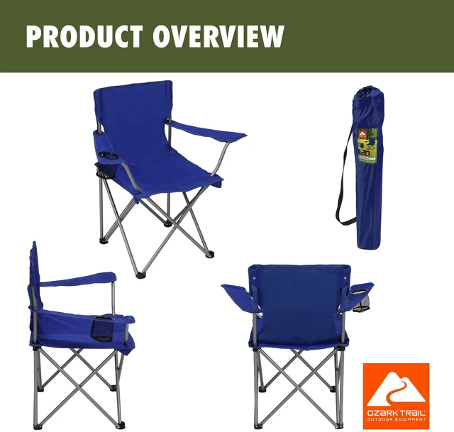 Alt view image 2 of 6 - Ozark Trail Quad Folding Camp Chair with Cup Holder, Royal Blue