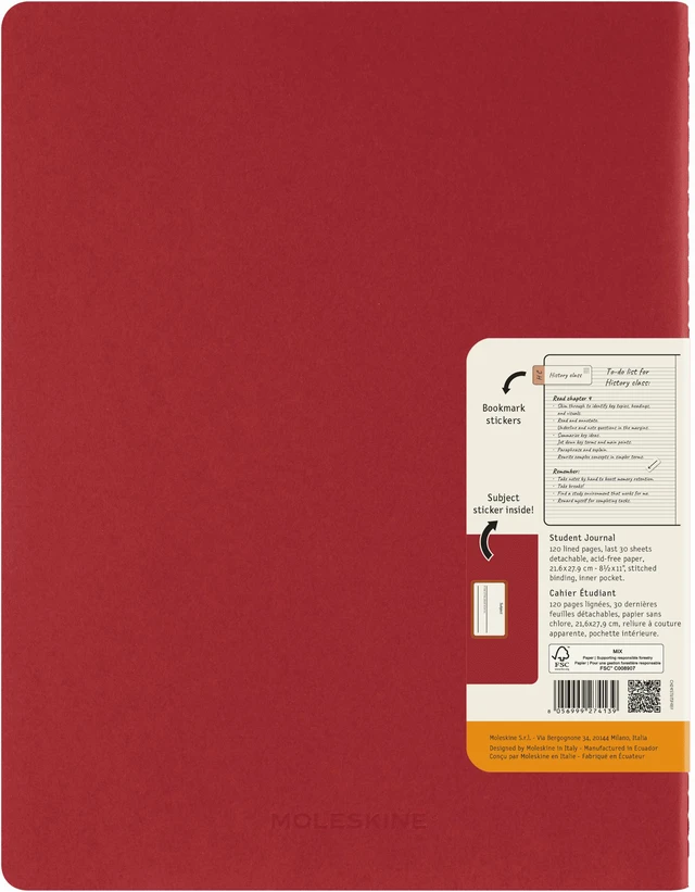 Alt view image 4 of 6 - Moleskine Student Cahier Journal, Soft Cover, Ruled, XXL (8.5" x 11"), Red