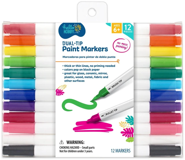 Main image of Hello Hobby Detailed Acrylic Paint Markers, 12 Count, Classic