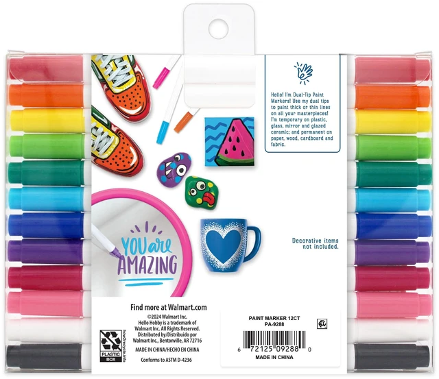 Alt view image 3 of 6 - Hello Hobby Detailed Acrylic Paint Markers, 12 Count, Classic