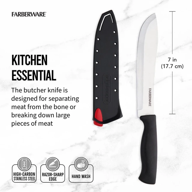 Alt view image 4 of 6 - Farberware EdgeKeeper 7-Inch Butcher Knife with Self-Sharpening Blade Cover, Black