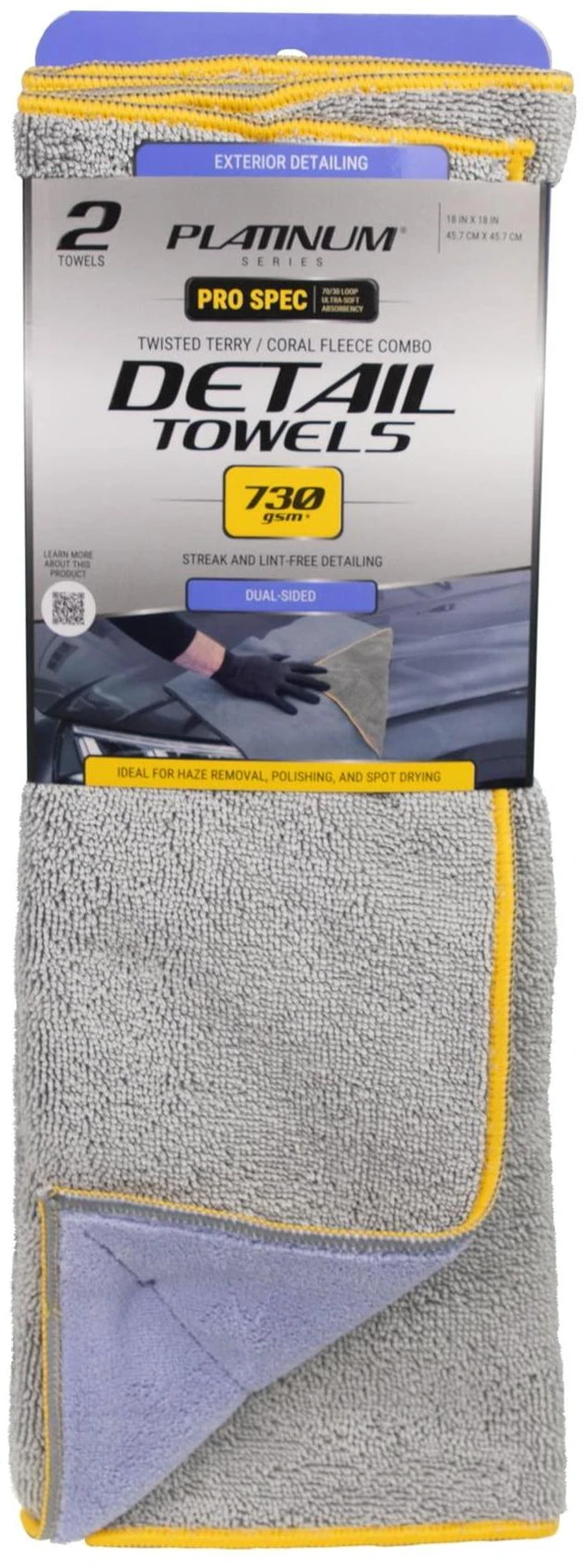 Main image of Platinum Series Pro Spec 18x18Inch Twisted Terry Coral Fleece Microfiber Car Cleaner Towels (2 Pack)