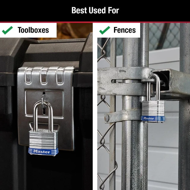 Alt view image 5 of 5 - Master Lock Laminated Steel Padlock 1-9/16in (40mm) with Key, 1-1/2in (38mm) Shackle