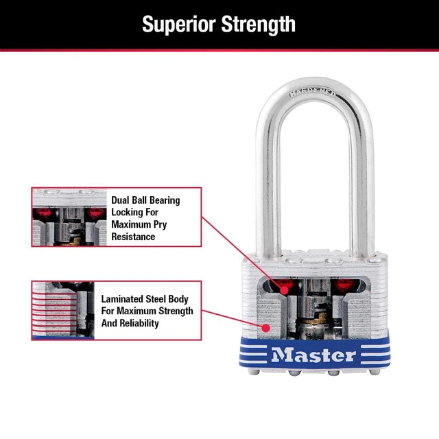 Alt view image 2 of 5 - Master Lock Laminated Steel Padlock 1-9/16in (40mm) with Key, 1-1/2in (38mm) Shackle