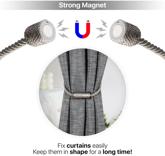 Alt view image 3 of 6 - Mainstays 2-Pack Magnetic Tiebacks for Curtains, 18Inch, Gray