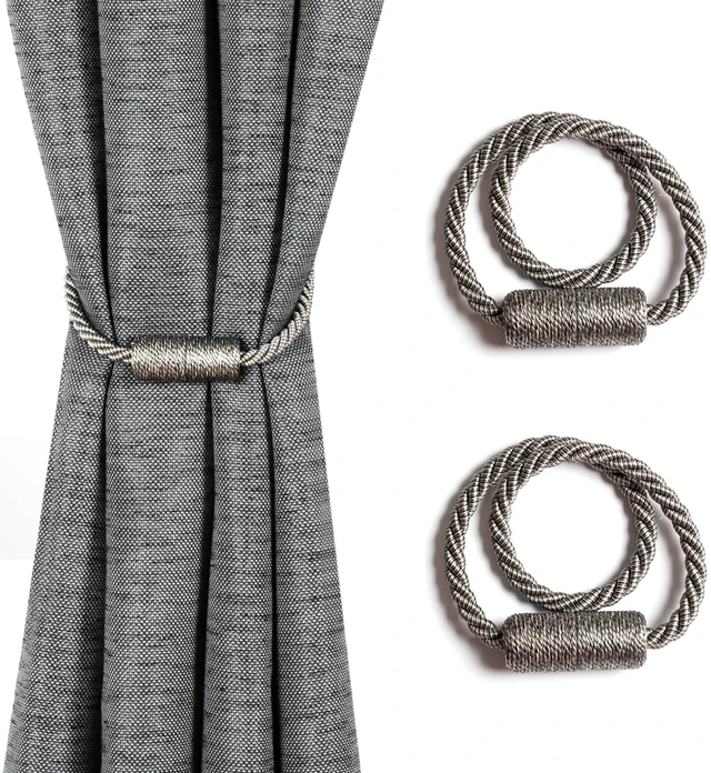 Alt view image 5 of 6 - Mainstays 2-Pack Magnetic Tiebacks for Curtains, 18Inch, Gray