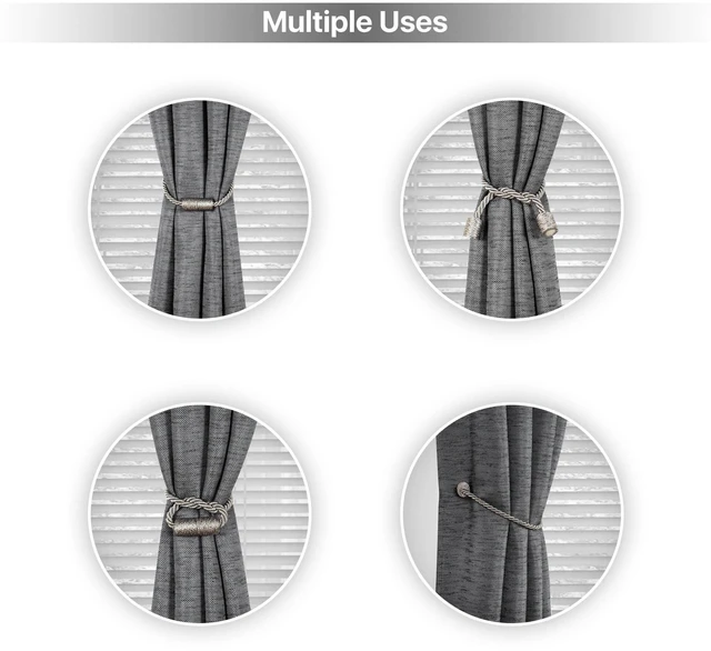 Alt view image 2 of 6 - Mainstays 2-Pack Magnetic Tiebacks for Curtains, 18Inch, Gray