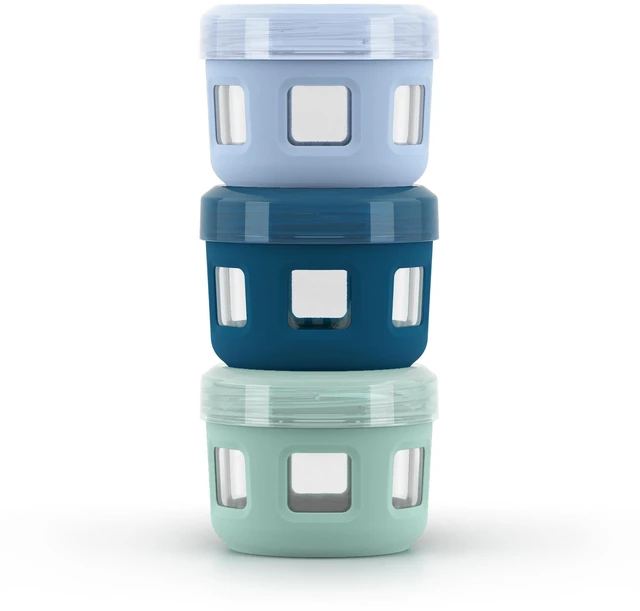 Main image of Ello Duraglass 4oz Reusable Glass Condiment Containers with Leak Proof Plastic Lid, Set of 3